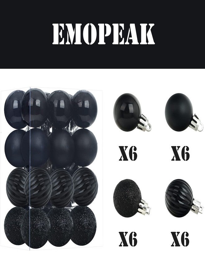 Emopeak 24Pcs Christmas Balls Ornaments for Xmas Christmas Tree - 4 Style Shatterproof Christmas Tree Decorations Hanging Ball for Holiday Wedding Party Decoration (Black, 1.3"/3.2CM) - Image 3